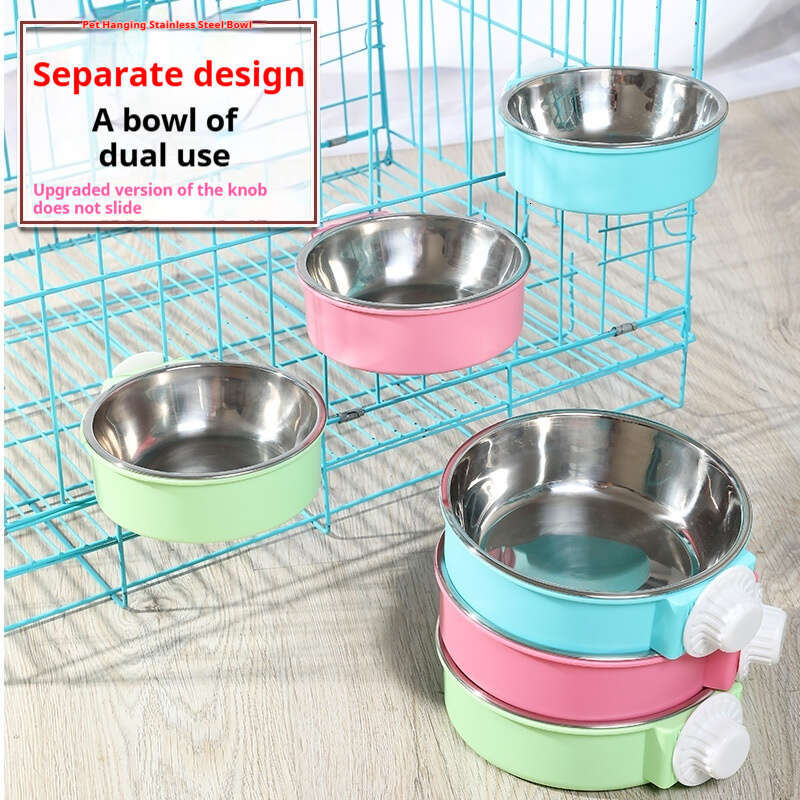 Pet supplies, hanging stainless steel dog cat circular 2-in-1 bowl, can be fixed and anti fall food bowl