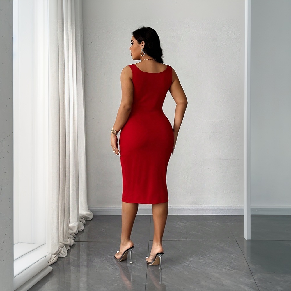 Large Size Womens Sexy Big Red Suspender Dress Summer New High Waisted Hip Hugging Mid Length Skirt