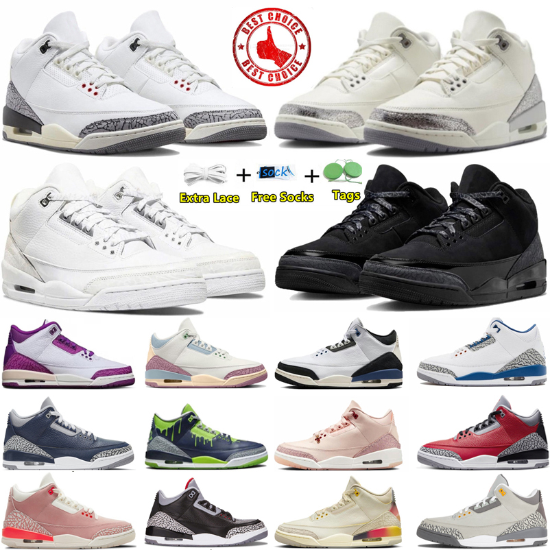 Designer Basketball Shoes 3 3s Sports Sneakers Men Black Cat Puere Money Valentines Day Free Throw Line Metallic Sier For the love UNC Womens Trainers