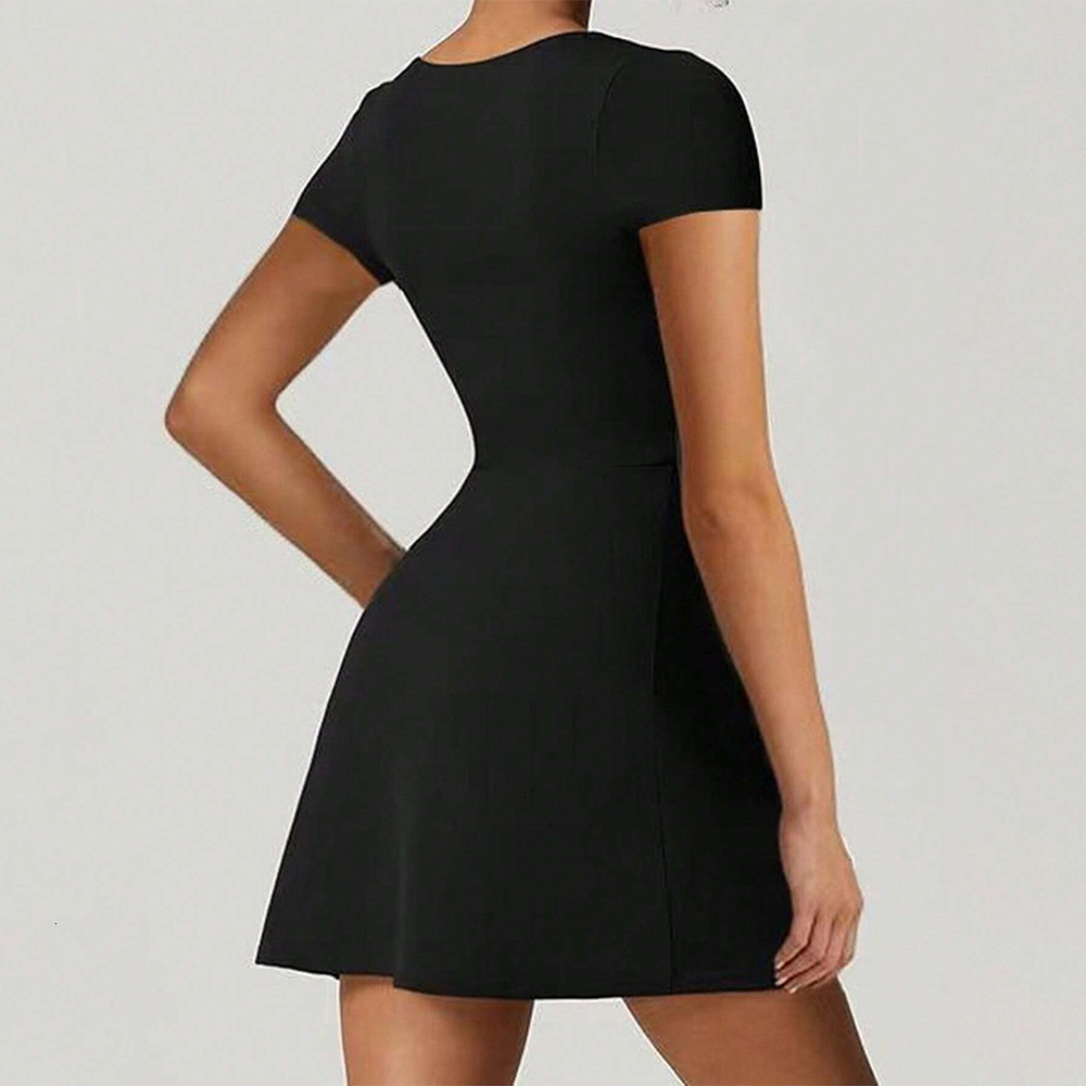 Womens Insspring/summer New Short Sleeve Solid Color Square Neck Slimming High Waist Split Dress