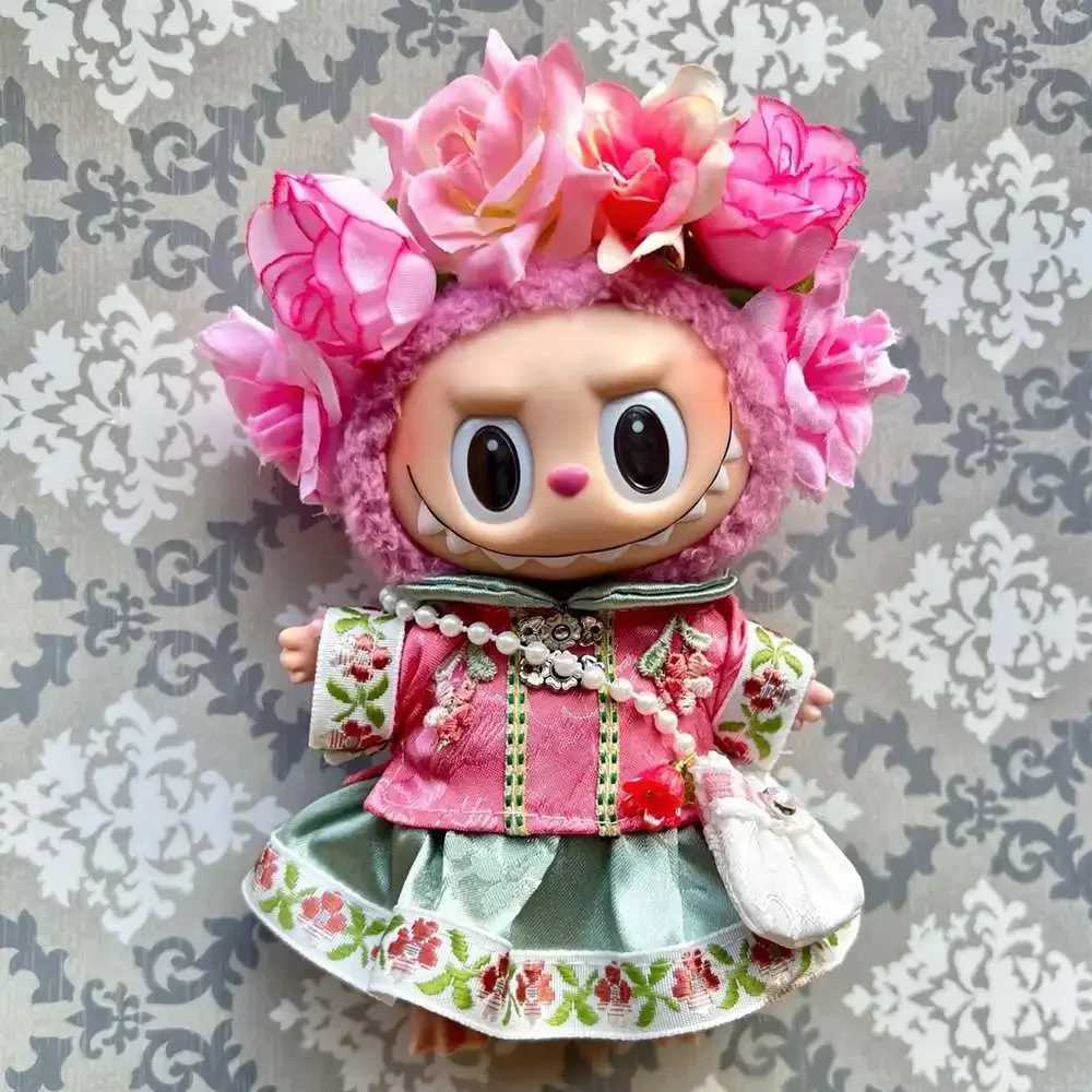 17cm Labubu Clothes Suit Chinese Sle Hanfu Flower Headwear Ancient Clothing Toys For 1/8 1/12 BJD 10cm Cotton Doll Gift Free shipping