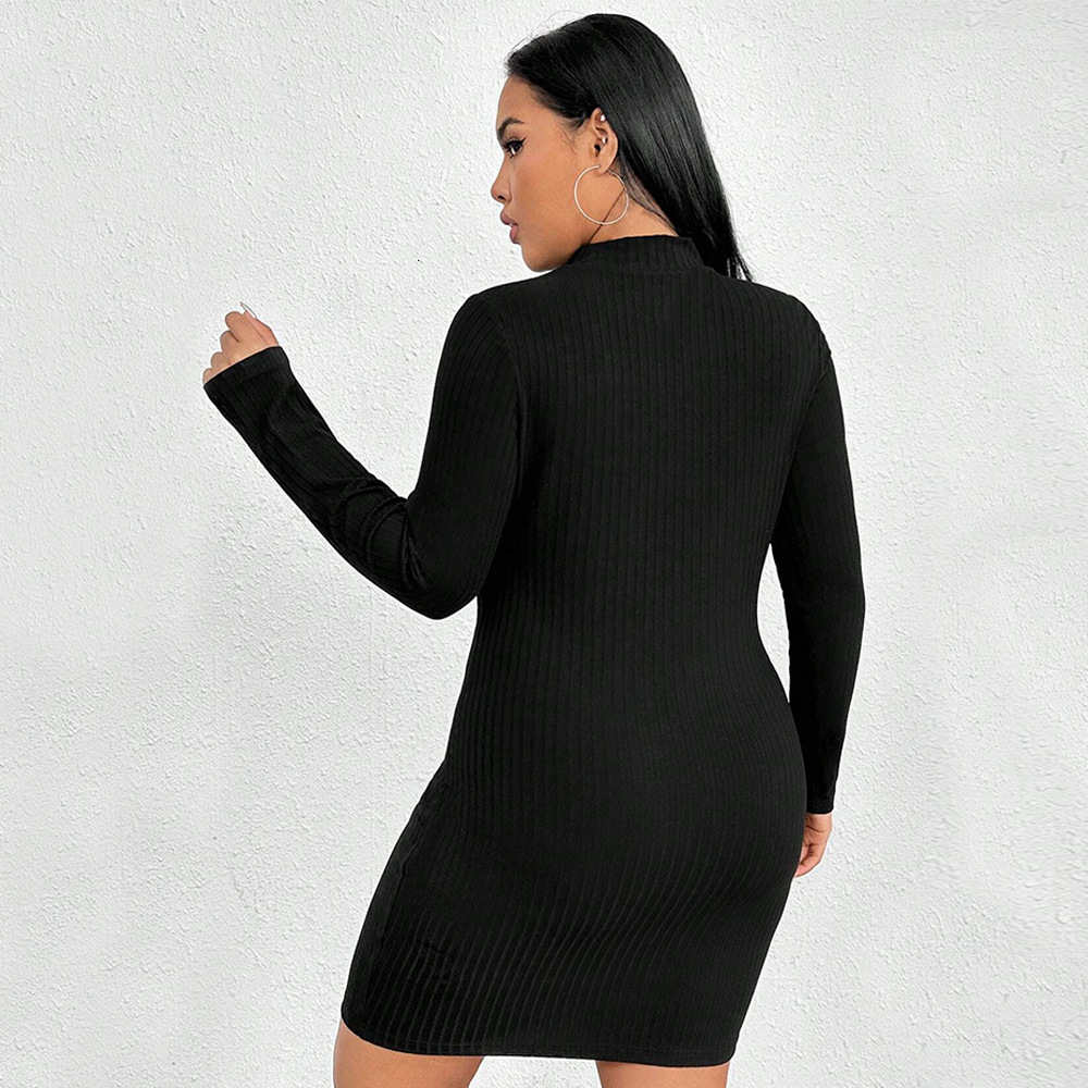 Large Size Womens Autumn and Winter New Slim Fit Sexy Temperament Long Sleeved Hip Hugging Dress