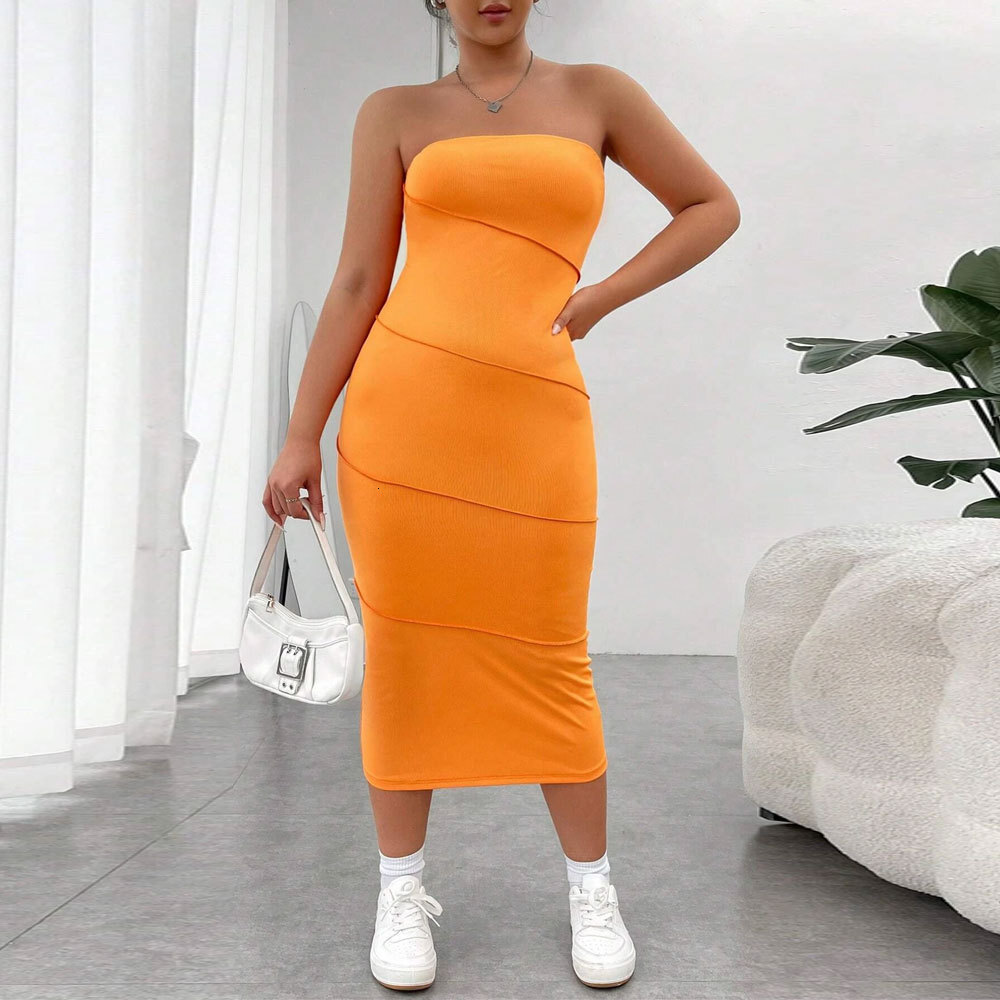 New Plus Size Instagram Influencer Slim Fit Slimming Hip Hugging Sexy Strapless Dress Fashionable Dress