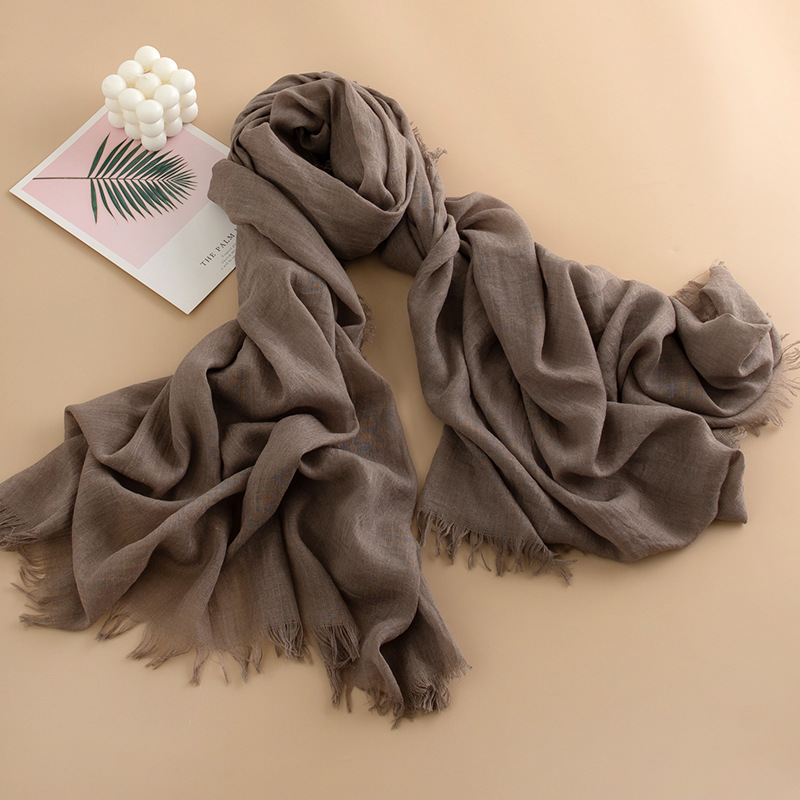 K734 2025 Spring and Summer New Beach Shawl Solid Color Thin Scarf Travel Sunshade Korean Style Atmosphere Long Scarf Silk Scarf