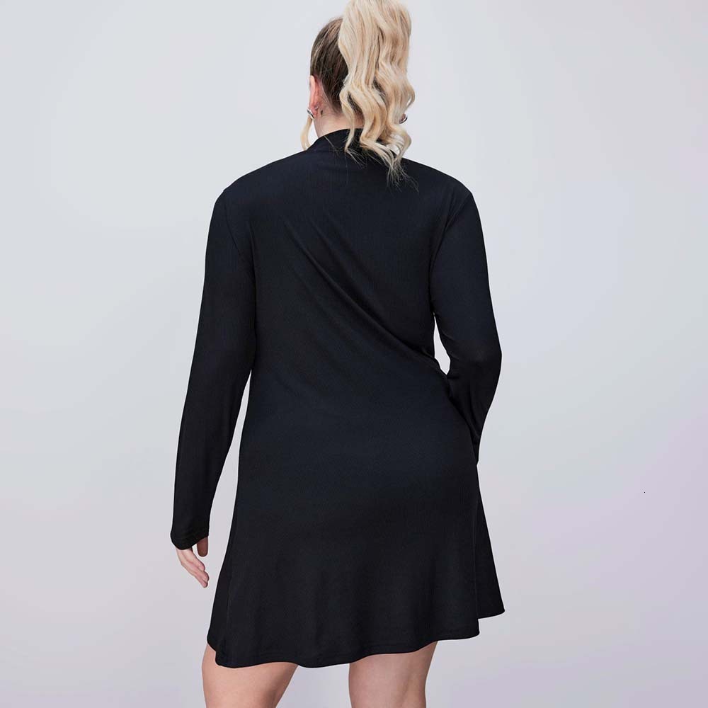 New Plus Size Womens Sexy Hollow Out Dress Autumn and Winter Slim Fit Long Sleeved A-line Short Skirt