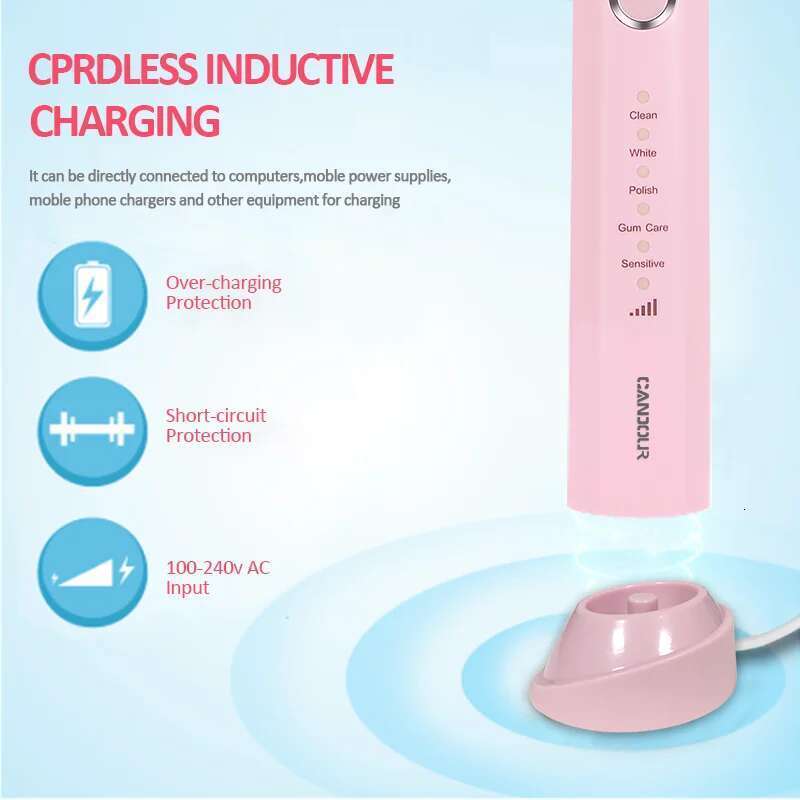 CANDOUR CD5166 Electric Toothbrush USB Charge Rechargeable Sonic Tooth brush For Adult Replacement with 16 Brush Head