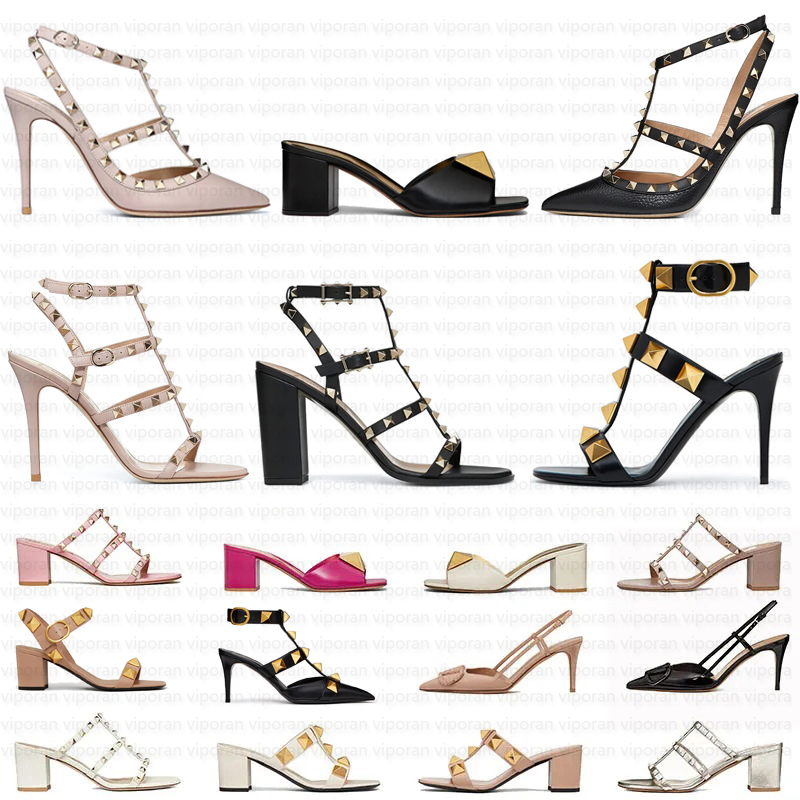 Designer Womens High Heels Rock Luxury Stud Metal Women Sandals Lady Luxury Stiletto Peep-Toe Pointed Toes Heel Office Loafers rivet spikes 6cm 8cm 10cm