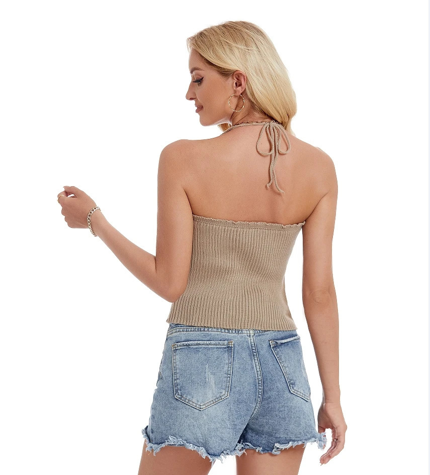 Hooded Sleeveless Hanging Neck Strap Slim Fit Casual Versatile Vest for Women 250506