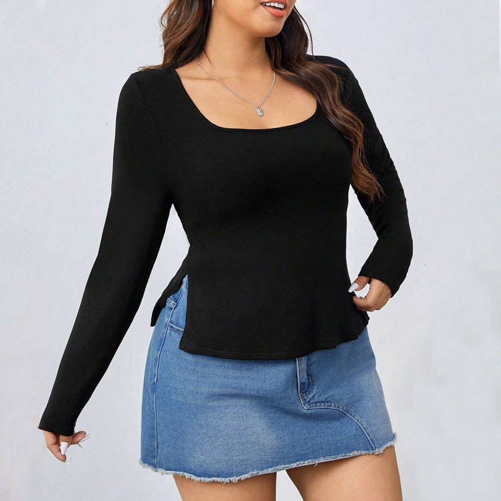 Autumn and Winter Black Knitted Long Sleeved Base Shirt with a Simple Commuting Style Square Neck Slim Fit and Slimming Top
