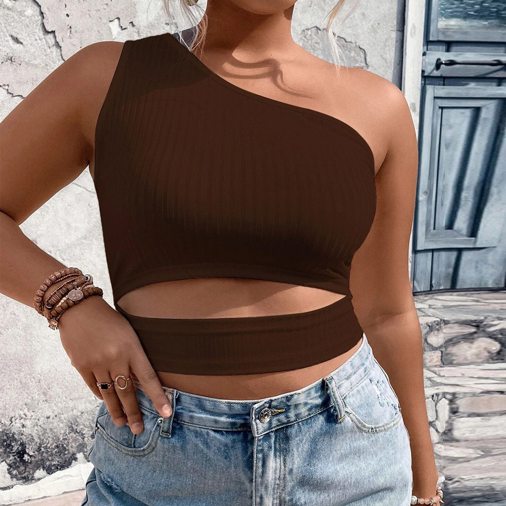 Large Size Womens New Instagram Fashion Versatile Sloping Shoulder Short Knitted Vest with Exposed Navel Top