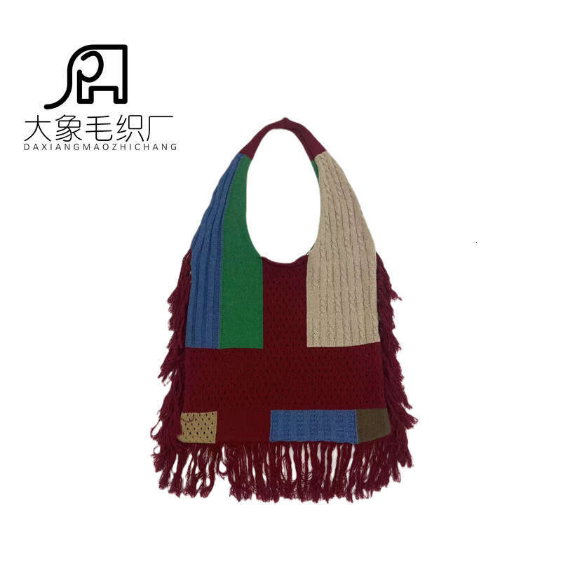 New Hot Tassel Women's Splicing New Handheld Shoulder Simple And Versatile Knitted Bag Classic bags