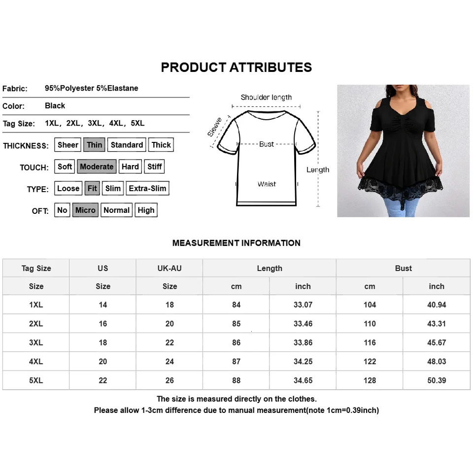 Plus Size Womens Lace Solid V-Neck Cold Shoulder Tunic Tops Summer Ladies Casual Blouse T Shirts Tee XL 2XL 3XL 4XL 5XL 6XL 250515