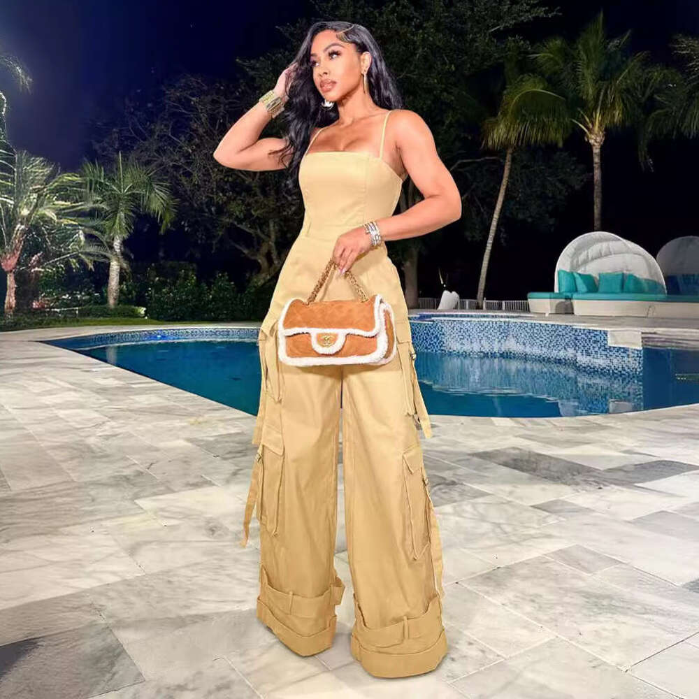Wide Leg Jumpsuit New Women S Sexy Strapless Multi Pocket Work Suit Wide Leg Jumpsuit