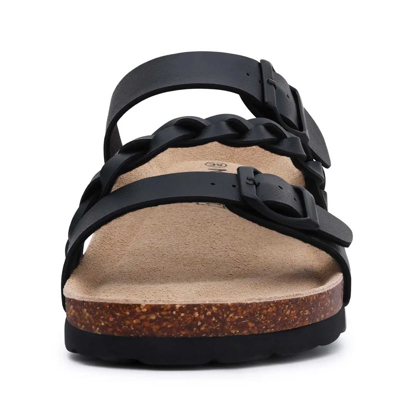 Comwarm Womens Cork Foot Mat Slide with Arch Support Summer Womens Cork Sandals with Adjustable Buckle for Sliding Up the Slide W250414