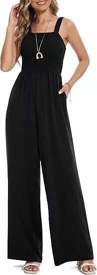 Wide Leg Jumpsuit Summer Women S Casual Strap Sleeveless Square Collar Slim Fit Wide Leg Comb