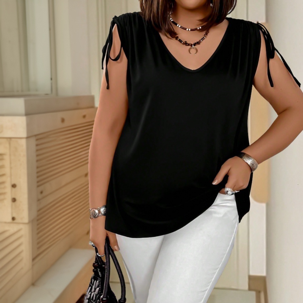 2025 Spring/summer New Plus Size Womens Clothing Simple and Elegant Style Versatile Commuting Fashion Slimming Sleeveless Top