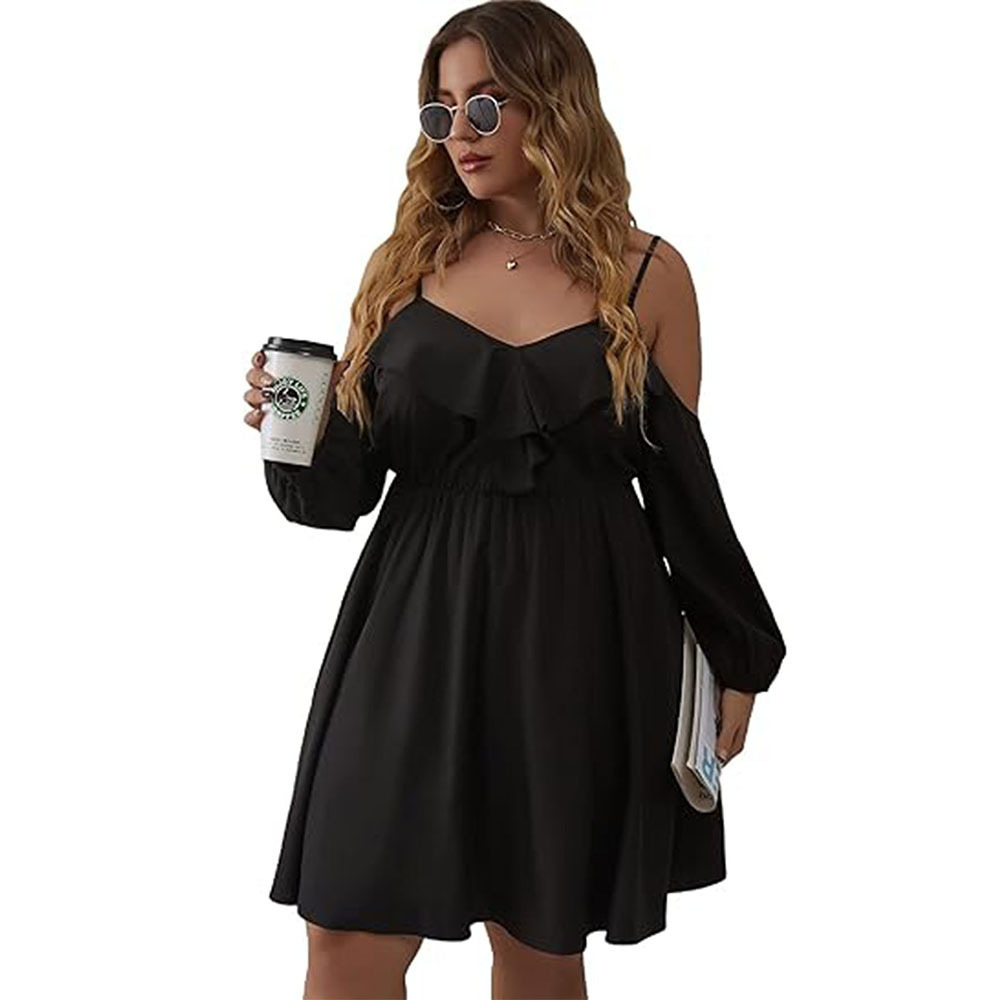 Plus Size Womens Sexy Commuting Dress Autumn and Winter New Collection Waist Cinching Slimming Mid Length Skirt