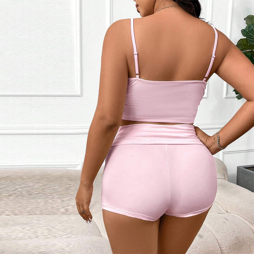 Large Size Womens Sexy Fashion Set Autumn and Winter Lace Camisole Shorts Two-piece Set