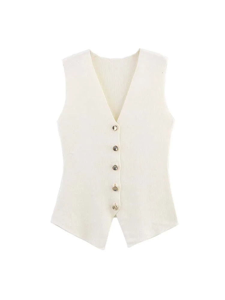 Women Summer Vests Coats 2025 Casual Solid VNeck Knitting Single Breasted Waistcoat Female Elegant Street Vest Outerwear 250506