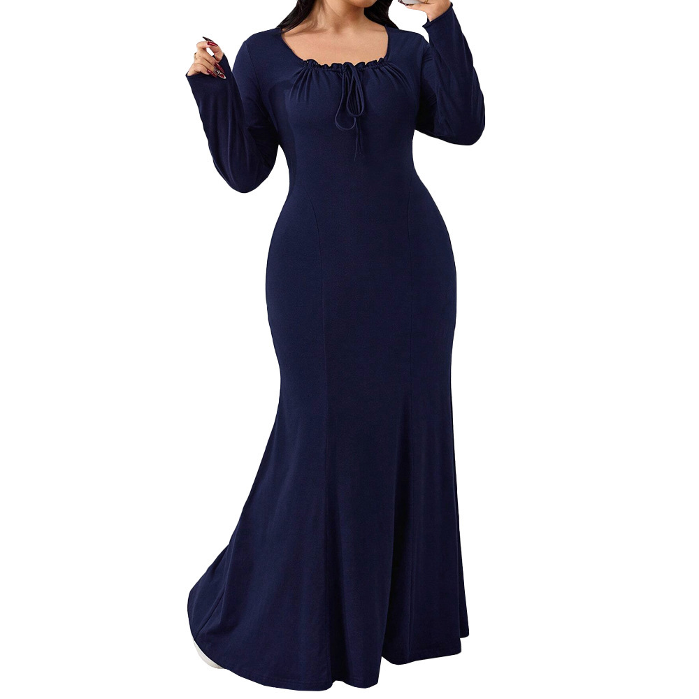 Large Size Womens Simple and Elegant Style Dress Sweet Autumn and Winter Design Sense Niche Temperament Long Skirt