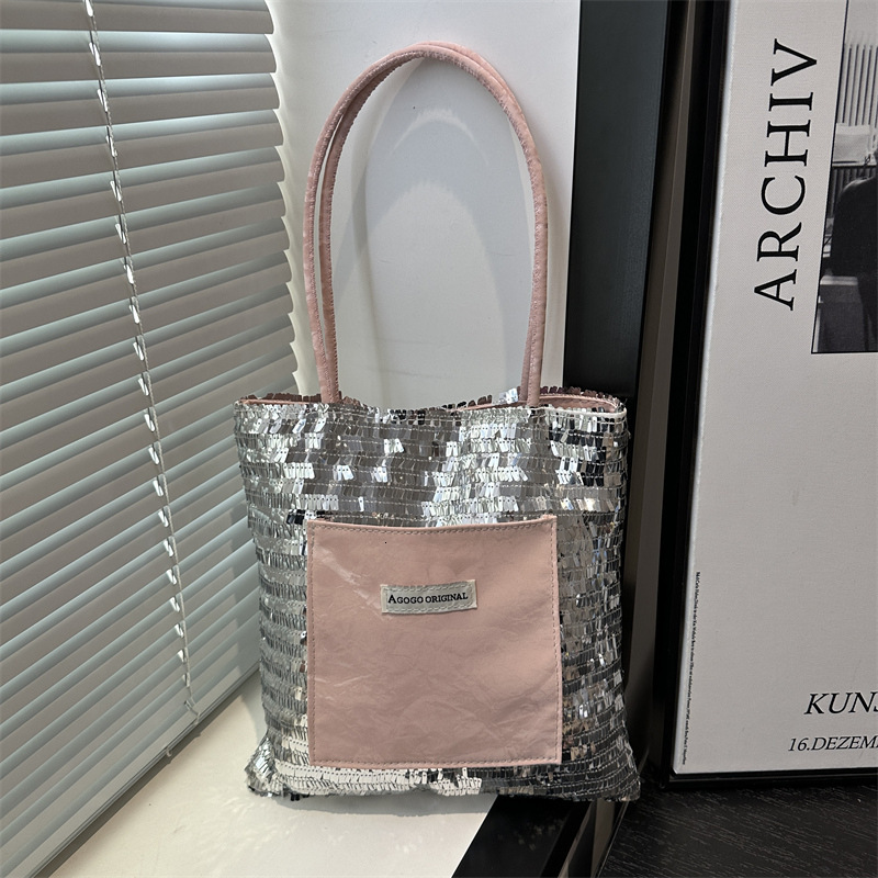 2025S designer spring new handbag temperament sequin commuting large capacity tote women versatile casual personality western-style shoulder bag
