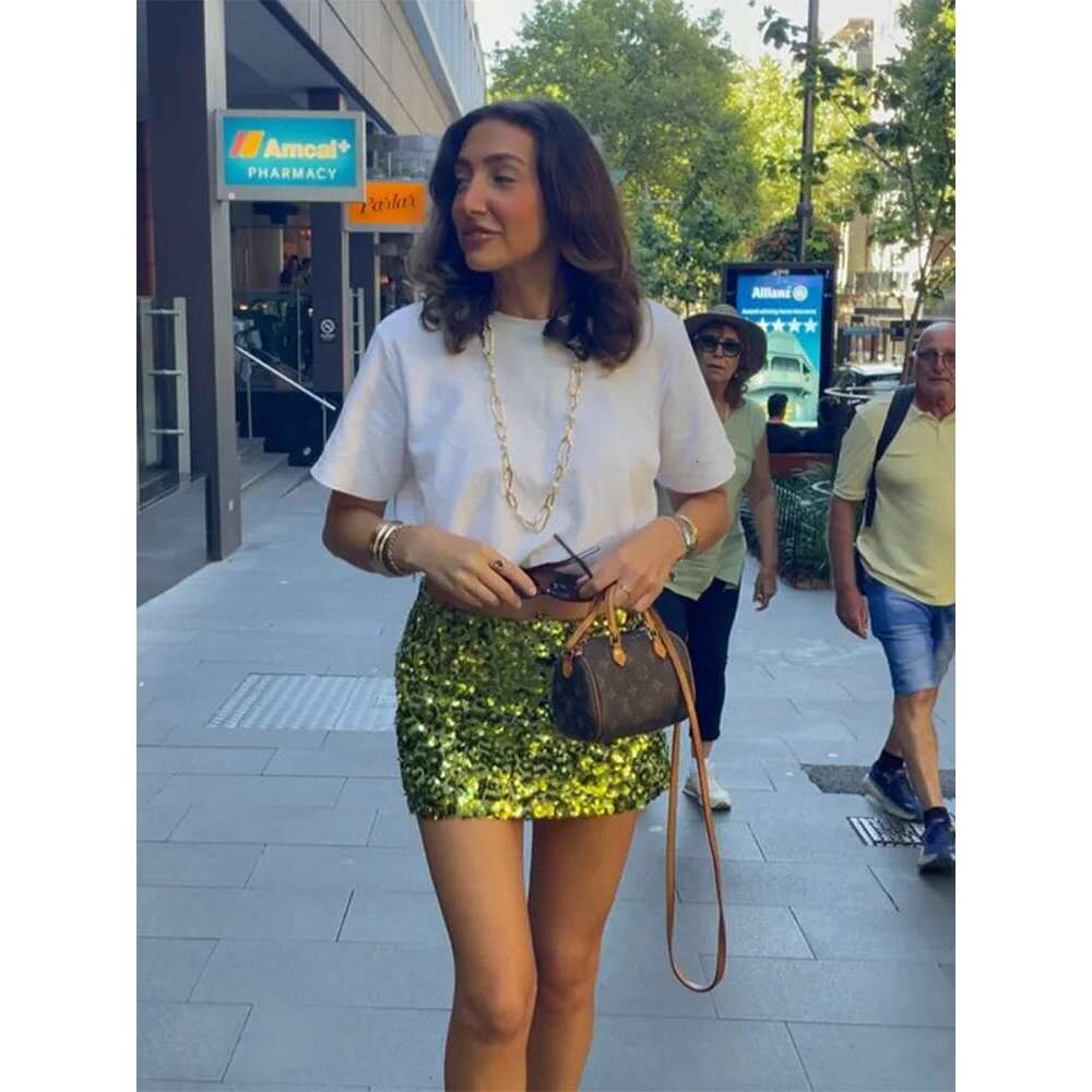 Sequined Green Women Sparkling Mini Skirt Sexy Slim Fit Unique High Waist Skirts 2025 New Spring Summer Female Party Club Dress
