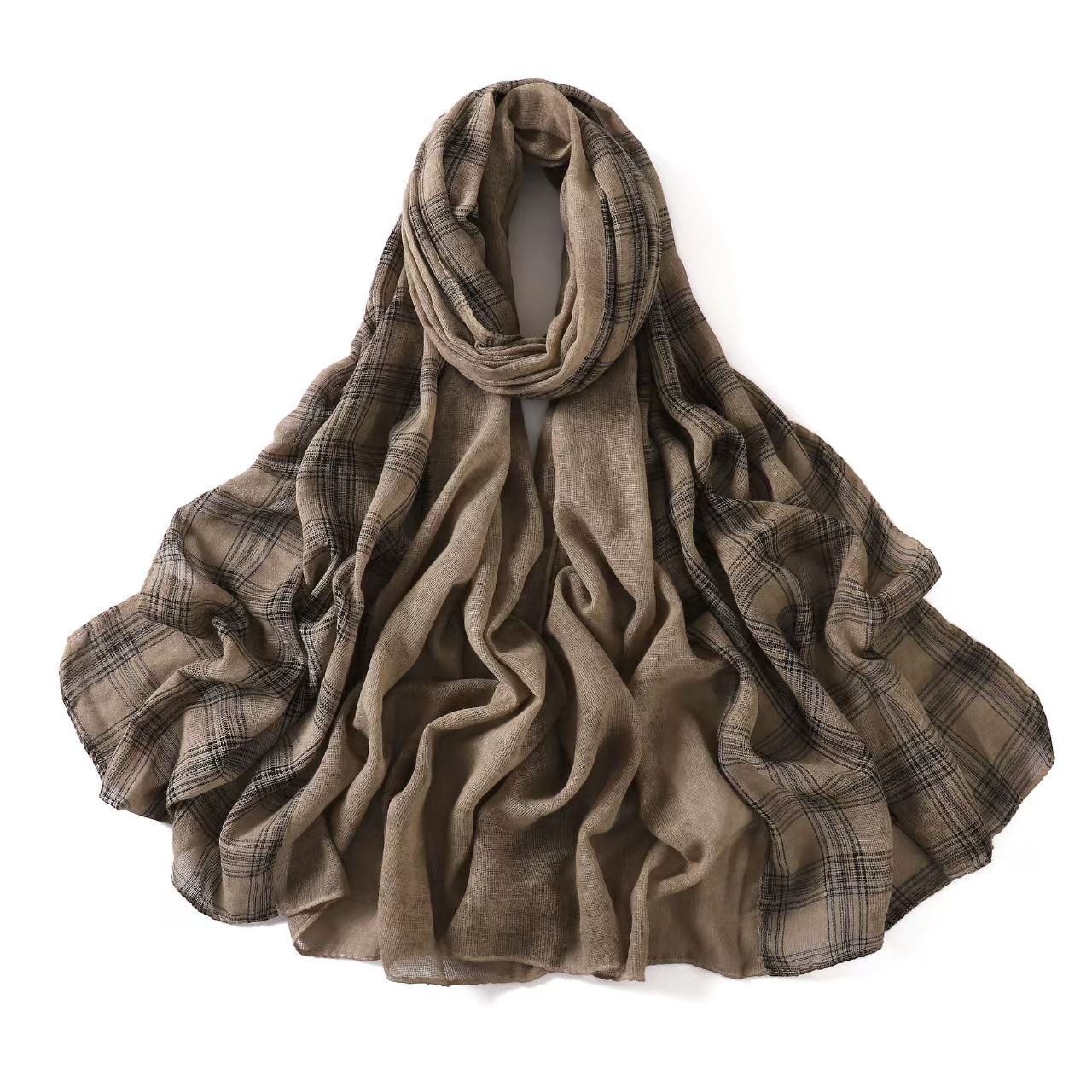 T723 British style solid color tie-dyed cotton and linen scarf shawl dual-purpose plaid solid color neck protection scarf headscarf