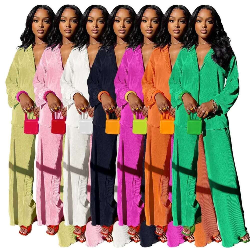 Street Women's Long Sleeve Shirt Tops and Wide Leg Pants Elegant Tracksuit Two Piece Set Sweatsuit Fiess Outfits