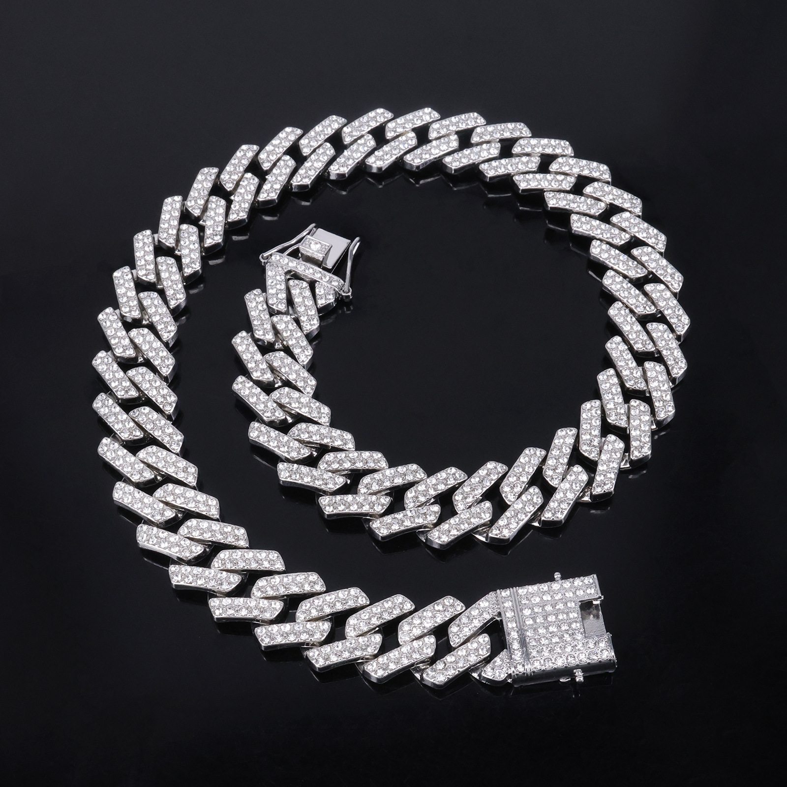 20mm European North American Style Iced Out Diamond Alloy Men's Cuban Link Necklace, Luxury Hip Hop Bling Chain, Cool Streetwear Jewelry