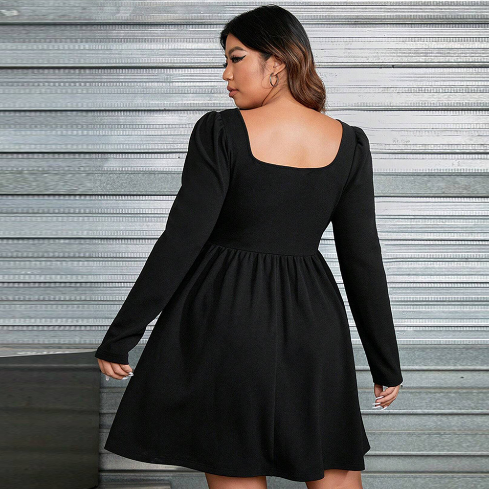 Large Size Womens Clothing Autumn and Winter New Collection Waist Cinching Large Skirt Short Skirt Long Sleeved Stylish Dress with Temperament