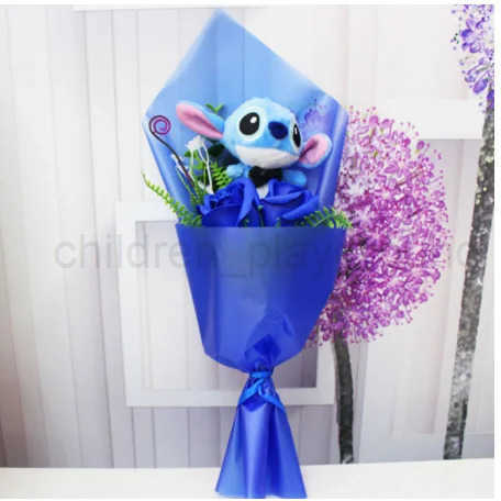 Disney 9 Styles Kawaii Stitch Soap Flower Plush Toy Anime Stich Soft Stuffed Animal Doll Romantic Valentines Gift no box W20250516