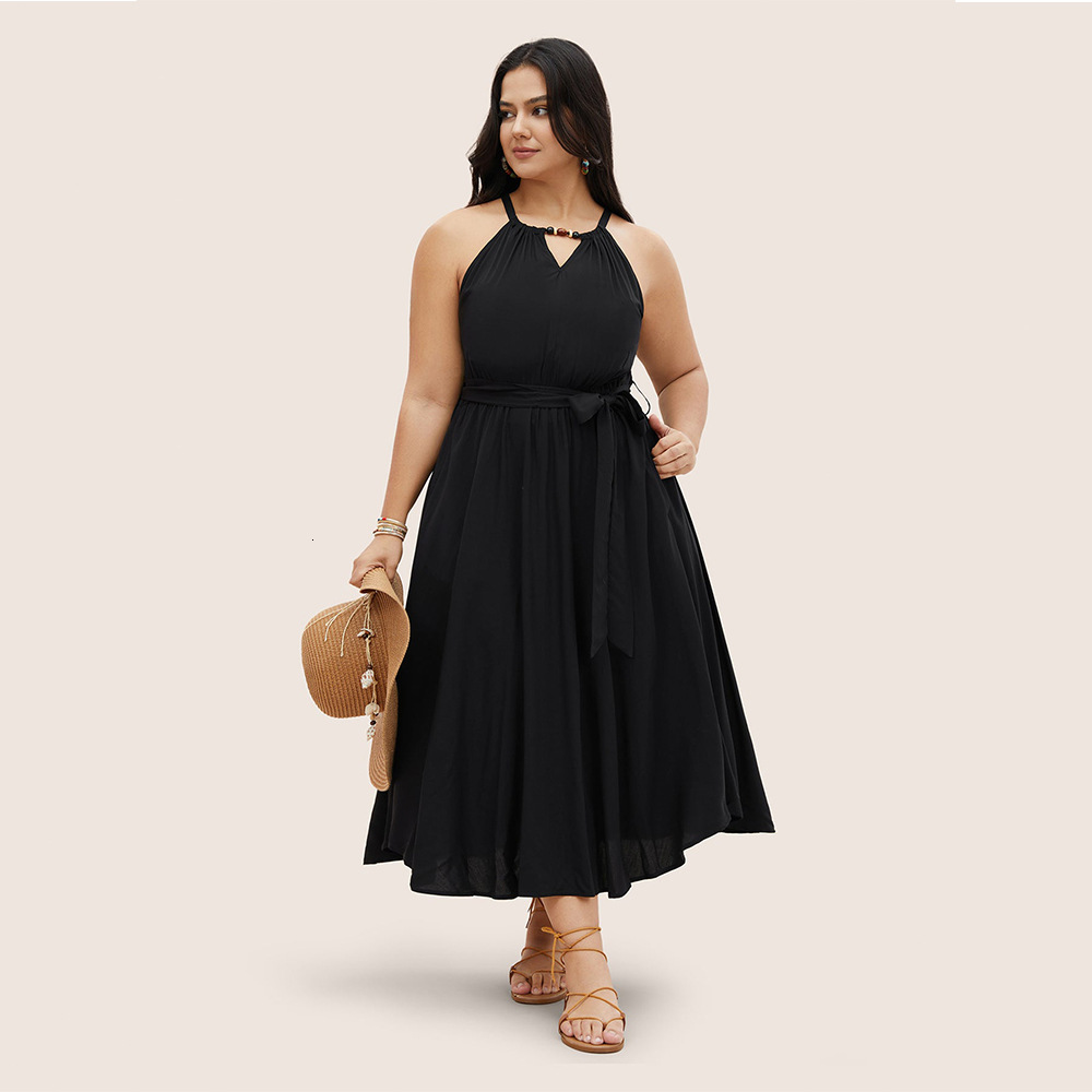 Plus Size Womens V-neck Sleeveless Camisole Dress for Summer Vacation Style Beach Dress