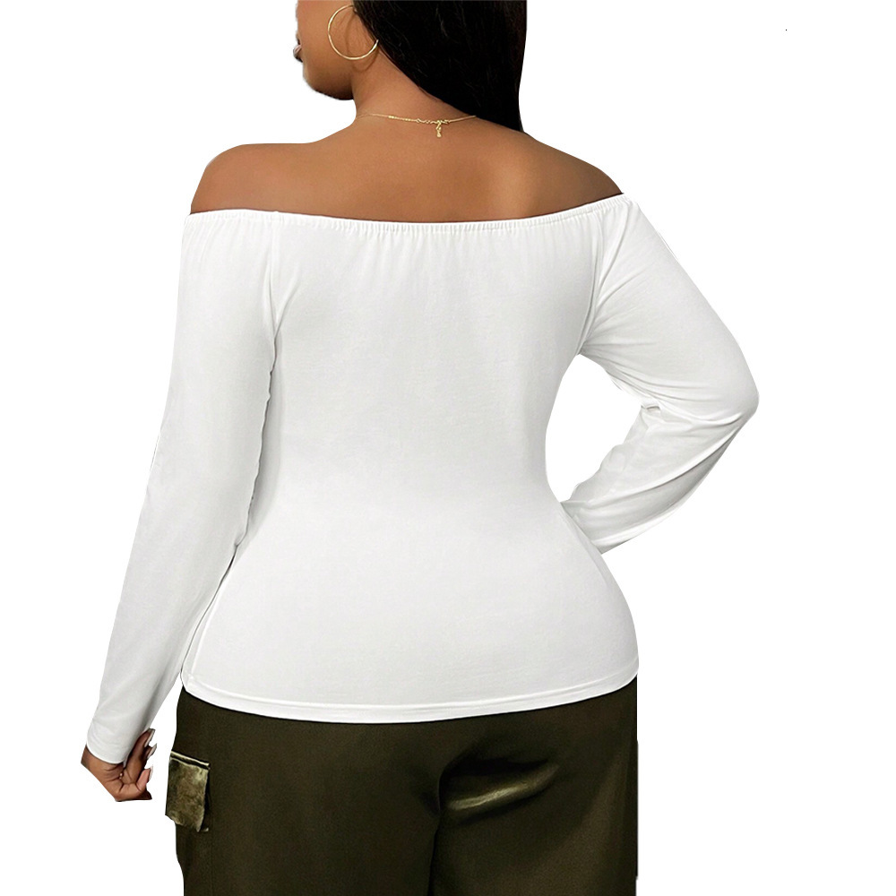 Large Size Womens Simple and Sexy T-shirt Autumn and Winter V-neck Slim Fit and Slimming Short Long Sleeved Top