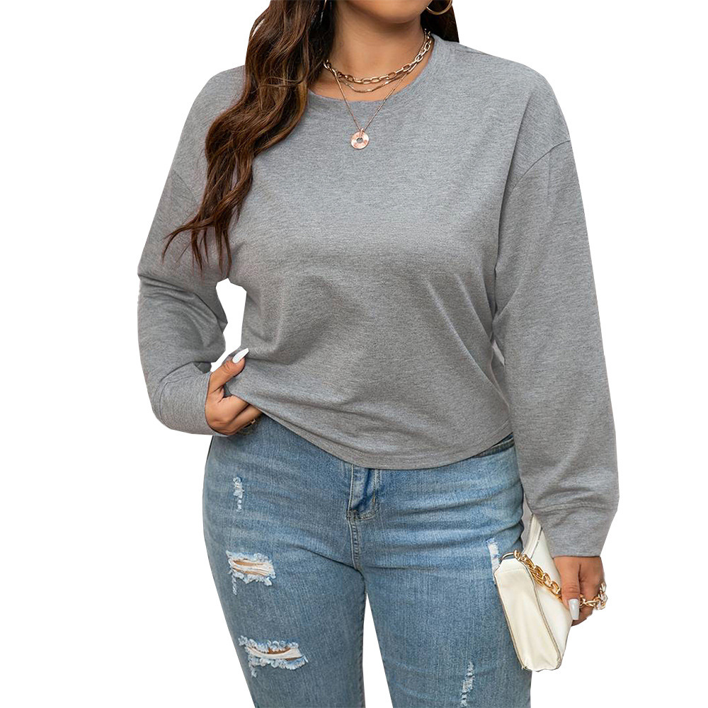 Plus Size Womens Casual Minimalist T-shirt for Autumn and Winter with a Careful Design and Backless Top