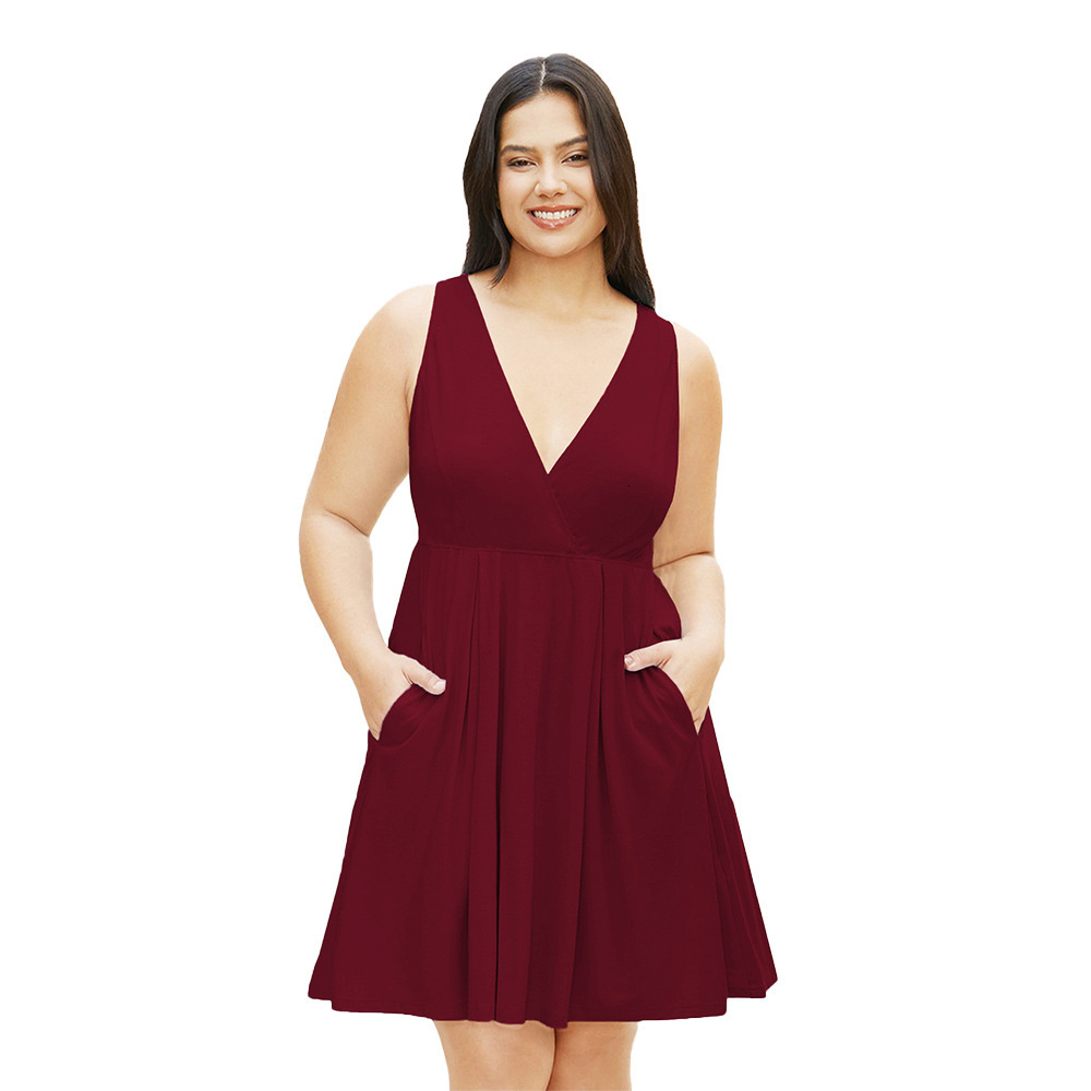Large Size Womens Elegant Style V-neck Dress Summer New High Waisted Pullover A-line Mid Size Skirt for Children