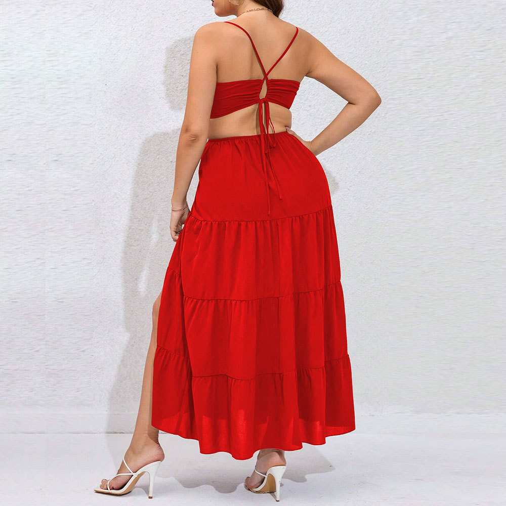 Oversized Womens Sexy Backless Waist Cinched Cake Skirt Beach Dress Long Skirt