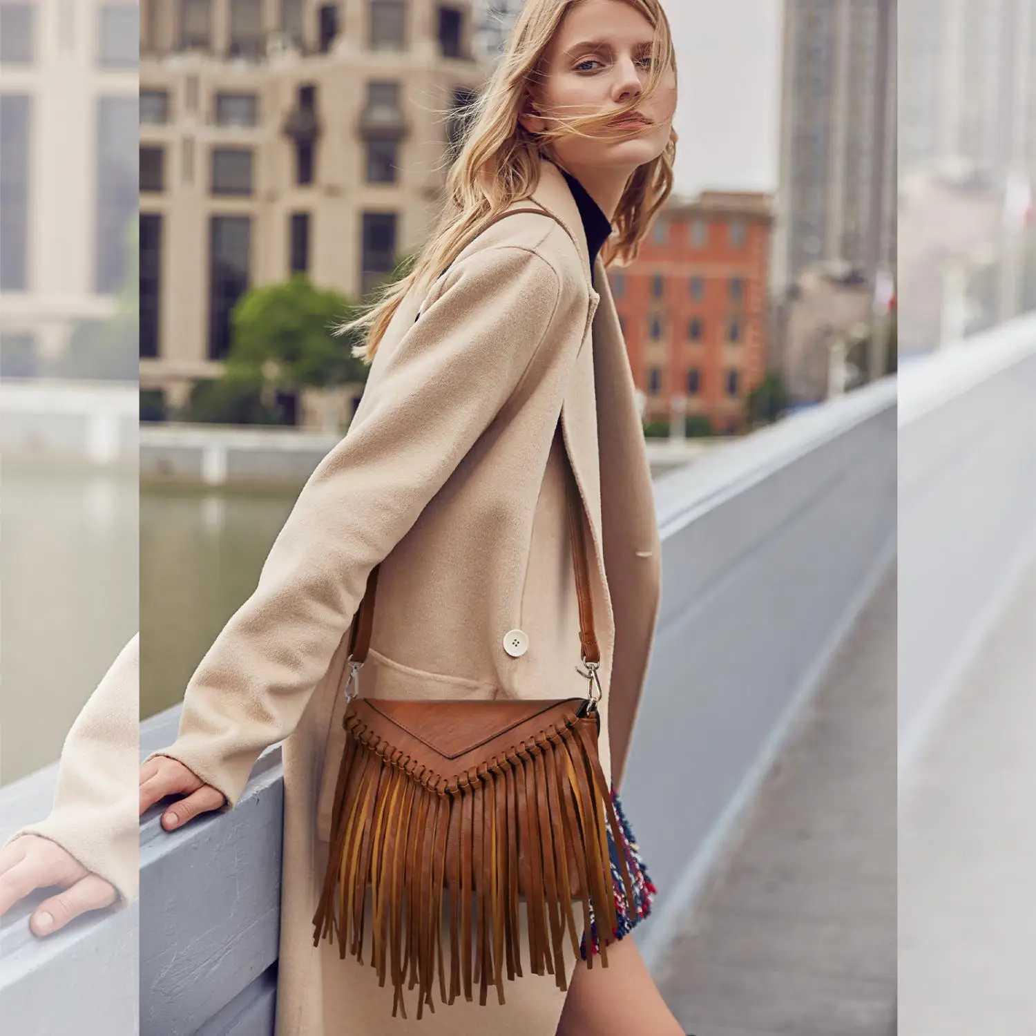 Tassel Crossbody Purse for Women PU Leather Western Fringe Handbag Shoulder Bag Z250516