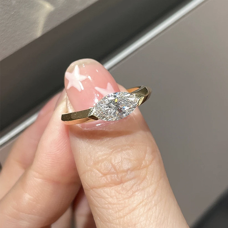 Rulalei Ins Top Sell Solitaire White Marquise Lab Moissanite Diamond Luxury Jewelry Real 100% 925 Sterling Silver 18K Gold Party Eternity Women Weddin