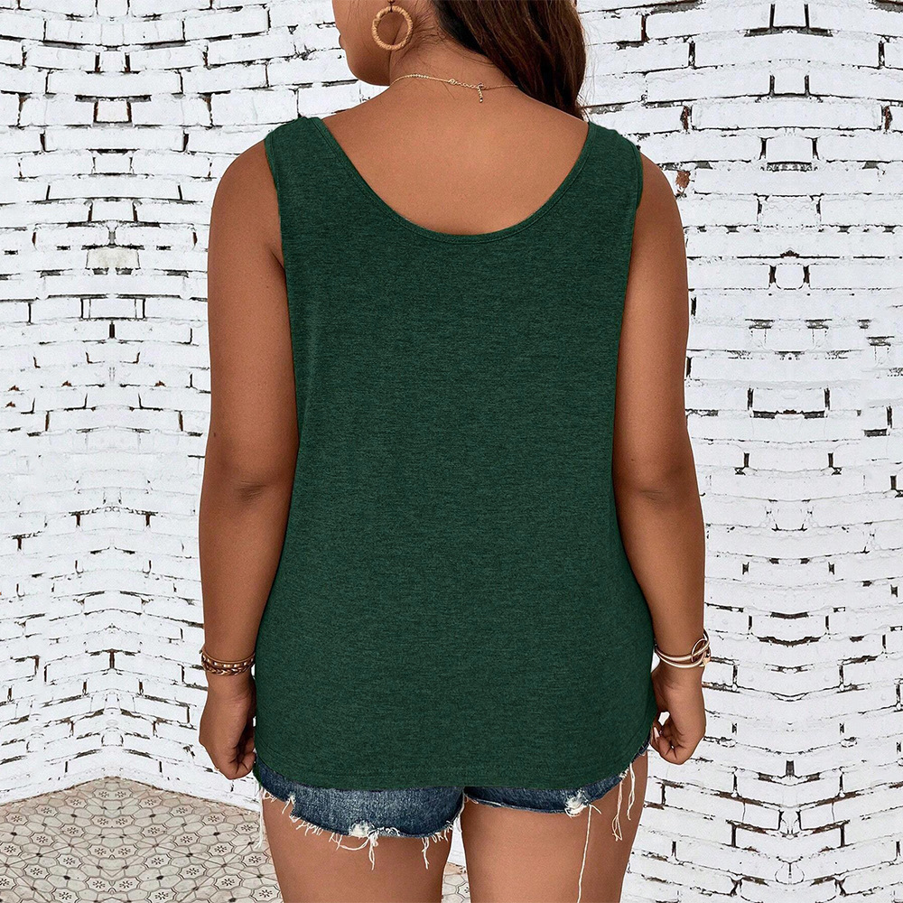Large Size Womens New Loose Casual U-neck Sleeveless Vest Solid Color T-shirt Top