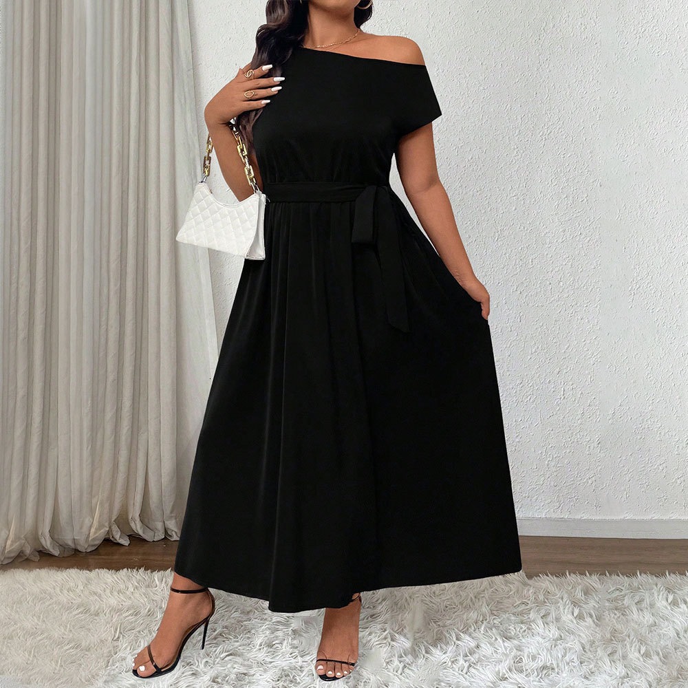 Large Size Womens Elegant and Feminine Temperament One Shoulder Sloping Collar Off Shoulder Jumpsuit Long Skirt