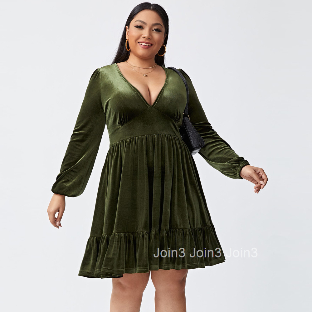 Large Size Womens New Sexy Waist Cinching Velvet Dress Party Dress