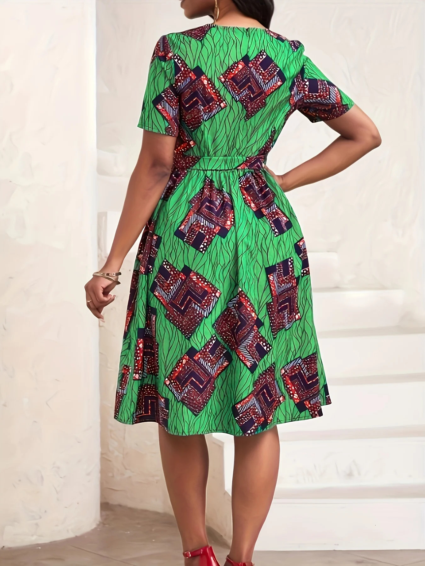 Plus size springsummer tribal print round neck laceup dress a musthave kneelength for dating parties and shopping 250506
