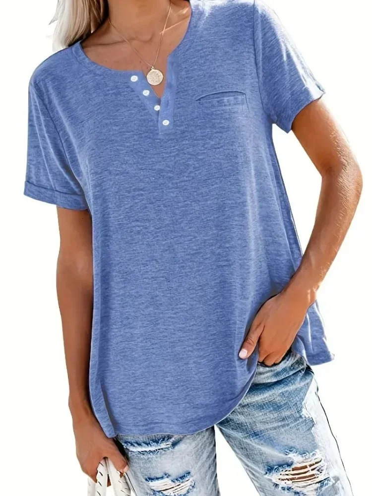 Plus Size 1XL8XL Womens Spring and Summer Style Loose Tops Ladies Casual Vneck Short Sleeve Pocket Tshirt 250514
