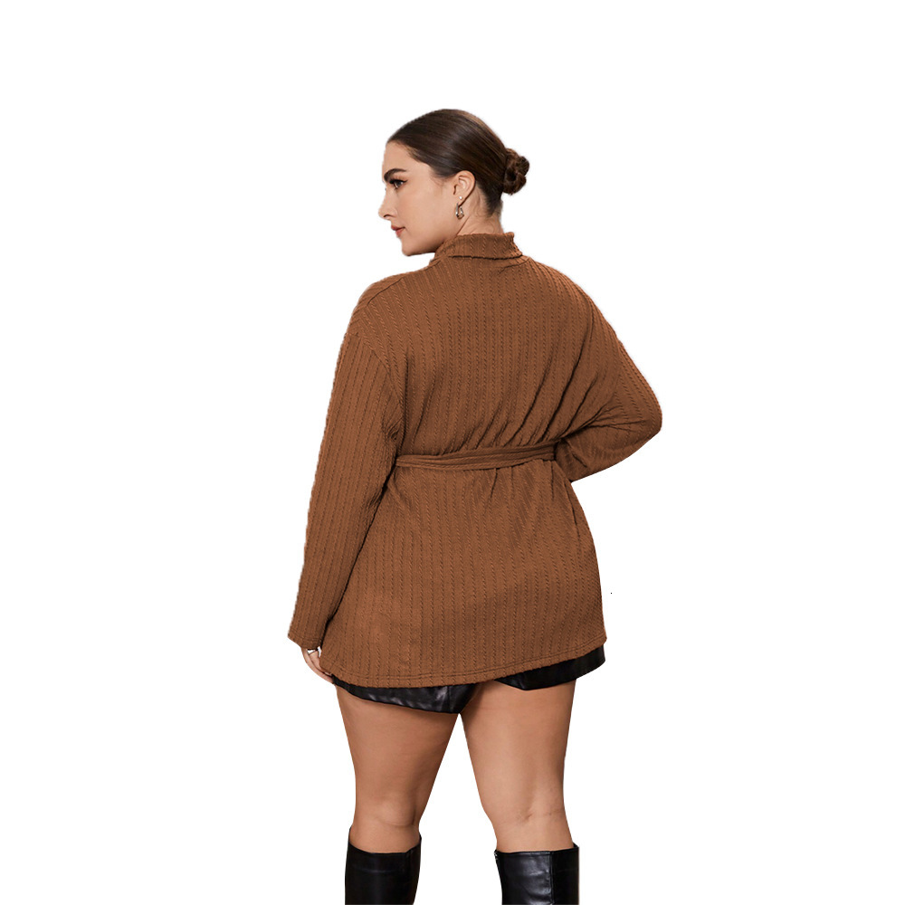 Plus Size Womens Elegant and Intellectual Style T-shirt Autumn and Winter High Neck Loose Slimming Long Sleeved Top for Ladies