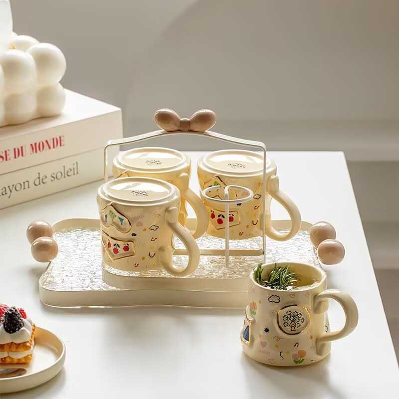 Water cup household set ceramic cup wholesale ceramic water set gift box 2024 housewarming giftC241209