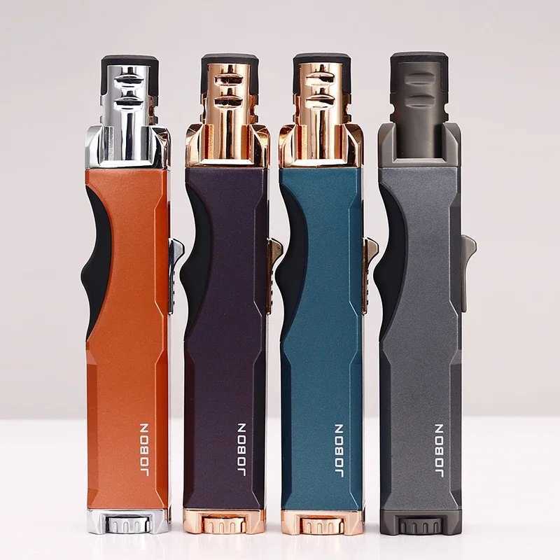New JOBON Metal Outdoor Windproof Turbine Torch Strong Fire Power Blue Flame Straight Butane Gas Lighter Gas Kitchen BBQ WeldingT250516