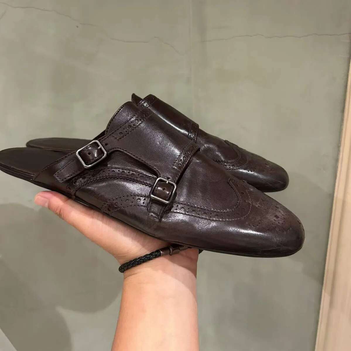 British Style Leather Round Toe Buckle With Slippers Mule Slipper Oxford Shoes Exclusive Lazy Casual Shoes.