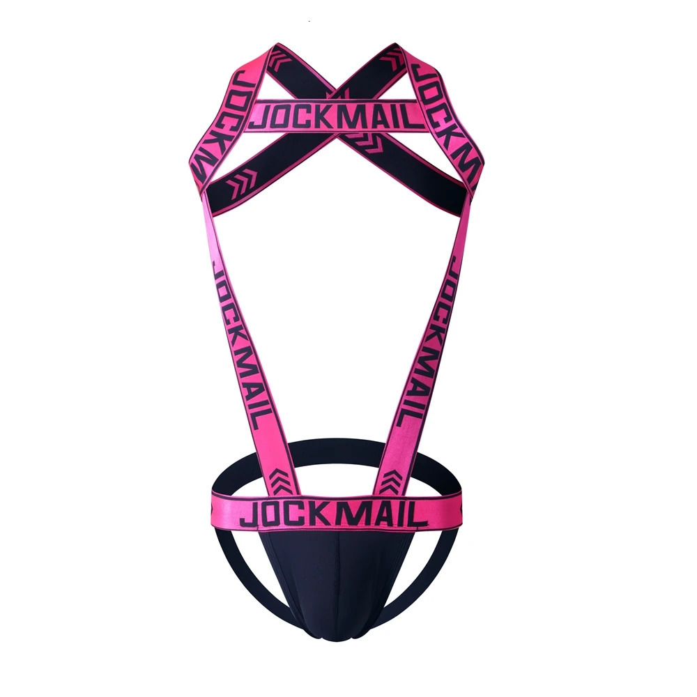 Sexy Lingerie Mens Harness Chest Bodysuit Hollow Out One-piece Jockstrap Leotard Contrast Color Bulge Pouch Bodysuit Underwear 250515