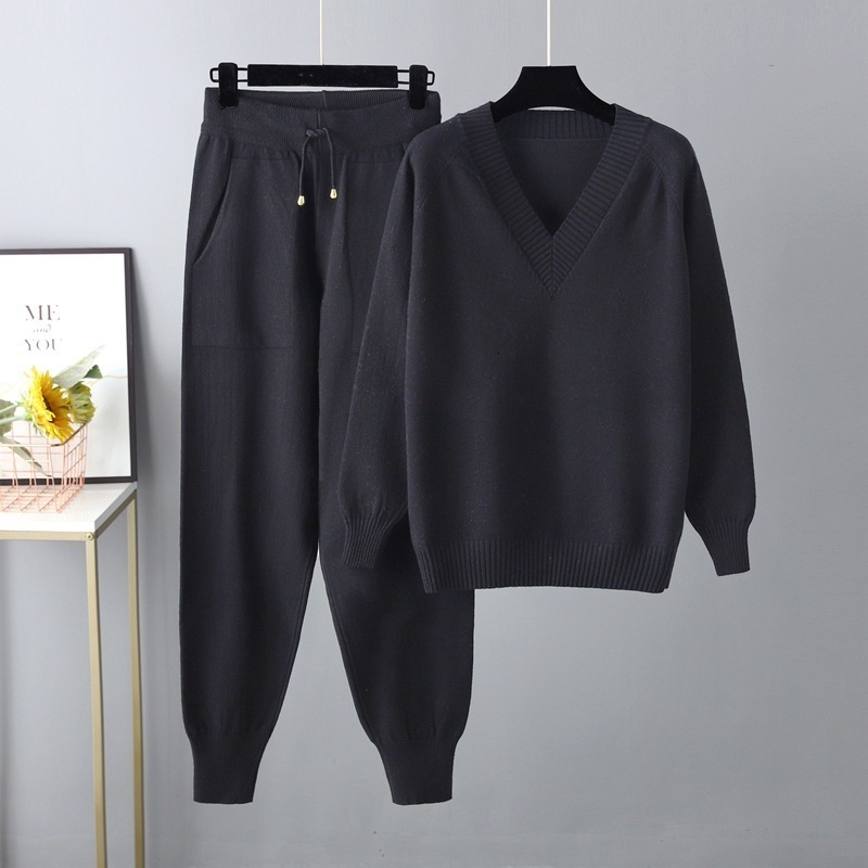 Autumn and winter new sweater Harlan Pants Set Russian casual sweater Pullover two-piece set220315