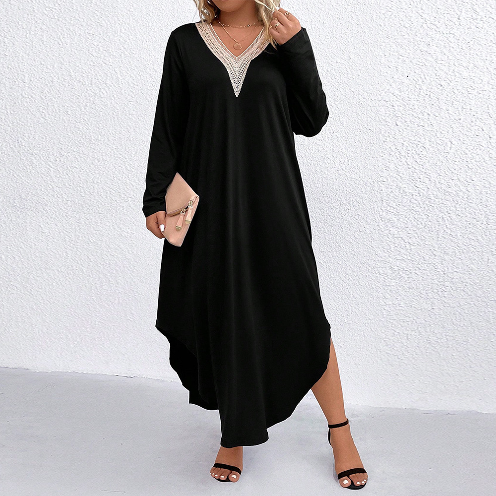 Oversized Womens Loose Casual Dress with Belly Covering and Slimming Effect Patchwork Lace Dress